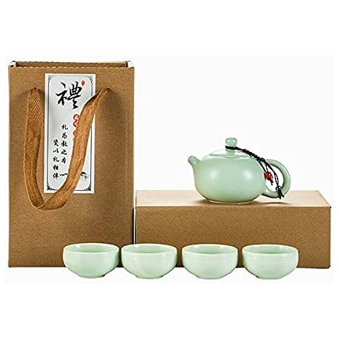 EatingBiting Japanese Ceramic Tea Set for Tea Lovers Porcelain Kungfu Tea Set 5Pcs Japanese Tea Set, Cyan-blue Porcelain Tea Set with 1 Teapot Set, 4 Tea Cups Cover