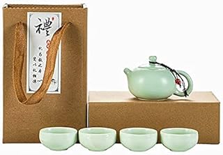 EatingBiting Japanese Ceramic Tea Set - 5 Pcs Porcelain Kungfu Tea Set, Cyan-blue Teapot & Cups