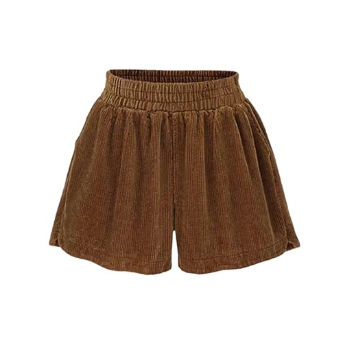 Short en velours côtelé femme à taille élastique ajustement confort