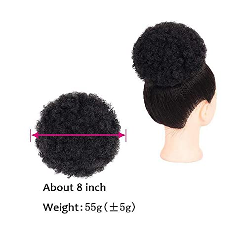 VASANA Afro Puff Drawstring Ponytail Bun Synthetic Fluffy Kinky Curly Hair Puff Bun Updo Hair Pieces Hair Extensions Afro Kinky Curly Ponytail for Women Girls (Black) - Image 2