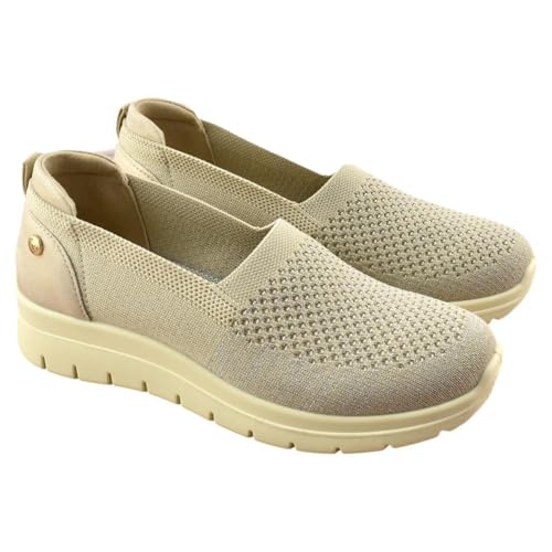 amarpies - Zapato elástico Muy cómodo con Plantilla Acolchada extraíble 198881 Sintético Mujer Color: Beig Talla: 40