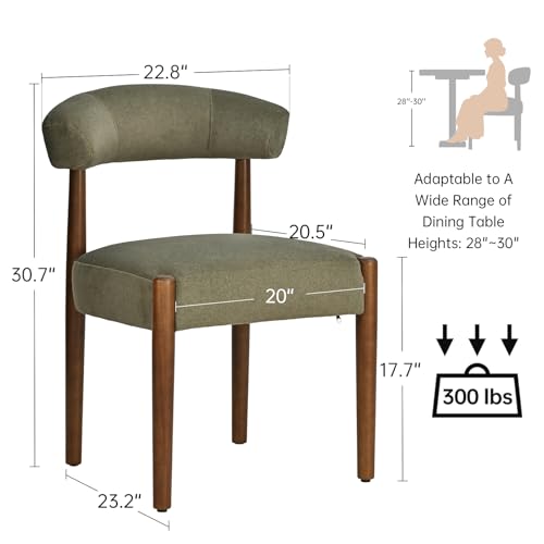 VKNOW Wooden Dining Chairs Set of 4 with Walnut Wood Legs and Curved Back | Mid Century Modern Upholstered Dining Room Chairs with Faux Mohair Fabric, Kitchen Chairs for Farmhouse, Dining Room, Green - Image 3