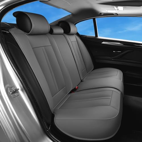 Huidasource Gray Back Seat Cover Luxury Nappa Leather, Rear Seat Cover with Velcro Adjustable, Ventilation Holes, Child Safety Seats, Back Seat Car Cover Universal Fit for Most Cars SUV Trucks, Gray by Huidasource - Used condition - Image 2