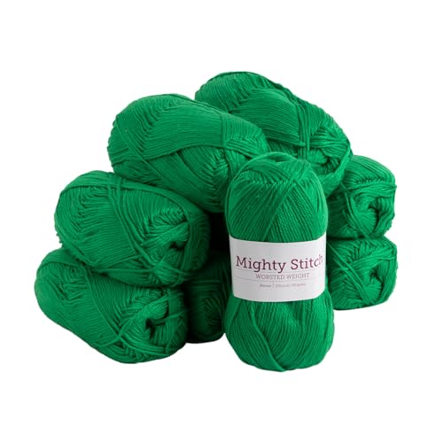 Knit Picks Mighty Stitch Acrylic and Superwash Wool Blend Worsted Weight Green Yarn Pack - 10 skeins of 100g Each - 2080 Yards Total (Macaw)