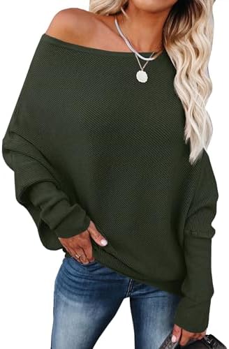 ANRABESS Womens Off Shoulder Sweaters 2025 Fall Long Batwing Slee...