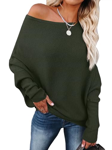 Image of ANRABESS Womens Off Shoulder Sweaters 2026 Fall Long Batwing Sleeve Loose Fit Knit Tops Casual Pullovers Jumpers