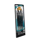 Royal & Langnickel, Zen Series 43, Set of 5 Brushes, Long Handle, Synthetic Filament, Flat 12, Filbert 8, Angulars 2 & 8, Round 1, RZEN-SET431