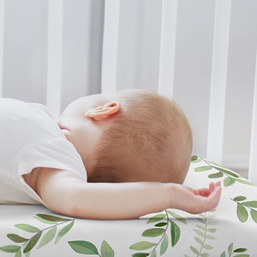 Image of Sweet Jojo Designs Boho Floral Leaf Boy Girl Unisex /Gender Neutral Baby Bassinet Sheets Fitted Sheet Set Infant Newborn Nursery Oval Rectangle Hourglass Mattress 2p White Green Bohemian Watercolor