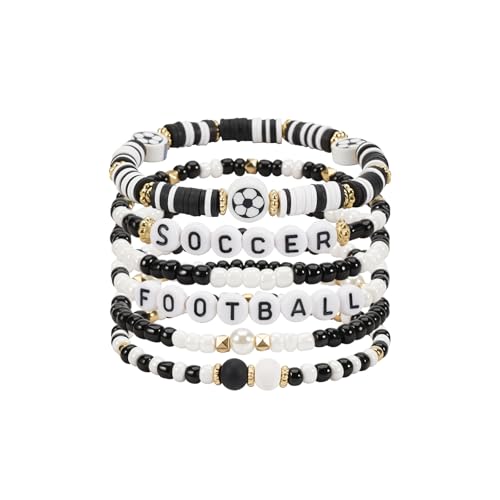 Image of Football Baseball Soccer Beaded Bracelets for Women Stackable Game Day Sports Theme Bracelet