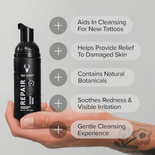 Image of Mad Rabbit Tattoo Aftercare Kit - Tattoo Balm & Tattoo Foam Soap Cleanser - Tattoo Care for New Tattoos, Tattoo Moisturizer for Old Ink, Vegan, Fragrance-Free, Clean Ingredients