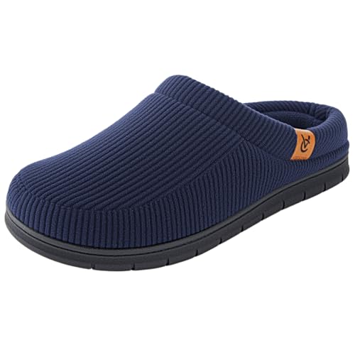 VeraCosy Men's Moccasin Memory Foam Slippers Dark Navy Blue,10-11 UK
