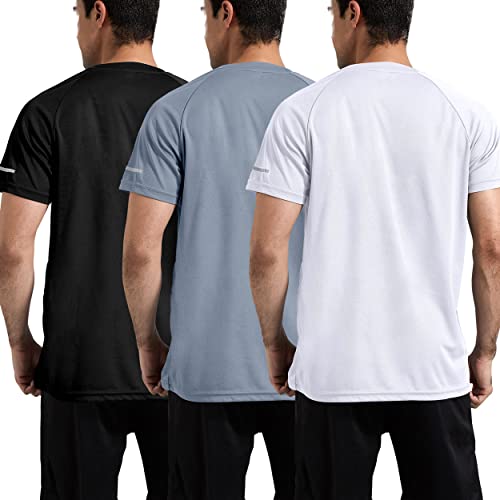 Foto von 3er Pack Sport Tshirts Herren Funktionsshirt Laufshirt Kurzarm Schnelltrocknend Atmungsaktiv Sport Shirt Männer Sportshirt Herren Kurzarm Trainingsshirt Herren Black/White/Gray-3P06-M