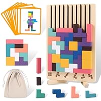 Havnidy Wooden Stacking Puzzle Toy, 3D Montessori Wooden Stacking Puzzles Toy Game, 3D Blocks Game with 10 Cards, Toys for Kids and Adults