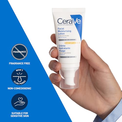 Image of CeraVe AM Facial Moisturizing Lotion for Normal to Dry Skin (52 ml) with Broad Spectrum Sunscreen SPF 50, Enriched with Ceramides, Niacinamide & Hyaluronic acid