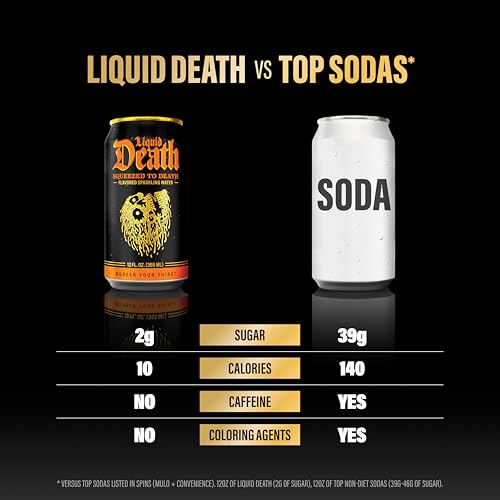 Image of Liquid Death Soda-Flavored Sparkling Water - Squeezed To Death (Classic Orange Soda), Less Sugar*, Huge Flavor, No Caffeine, No Artificial Sweeteners, 12 Fl Oz (Pack of 12)