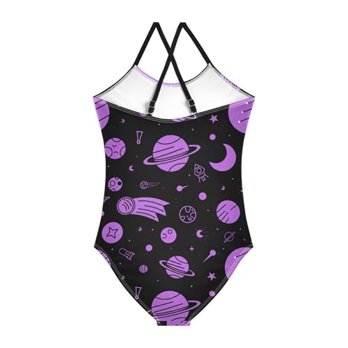 CHIFIGNO Cartoon Space Bathing Suit for Kids Quick Dry Crossback One Piece Swimsuit Girls 3T2