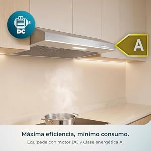 Cecotec Campana Extractora Convencional 60 cm Bolero Flux CM 602100 Inox A. Acabado Inox, Succión 228 m³/h, 3 Velocidades, Filtro de Aluminio, Clase A, Motor BLDC y Luz LED