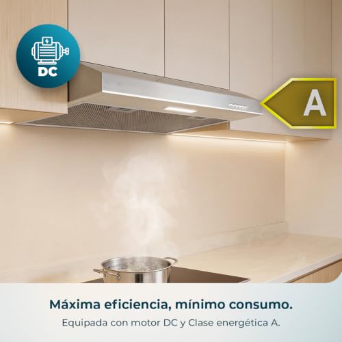 Cecotec Campana Extractora Convencional 60 cm Bolero Flux CM 602100 Inox A. Acabado Inox, Succión 228 m³/h, 3 Velocidades, Filtro de Aluminio, Clase A, Motor BLDC y Luz LED - Imagen 6