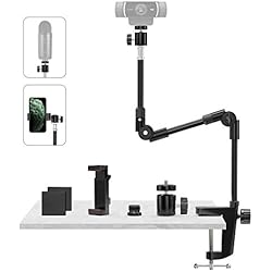 Tripode De Mesa Para Celular Soporte Cámara Web con Soporte Móvil & Tornillo de 5/8”, Soporte Proyector 63.5cm con Cuello de Cisne, Brazo Micrófono para Logitech C922 C930e C920 C925e C615 C960 Brio 4K GoPro Hero Blue Yeti etc.