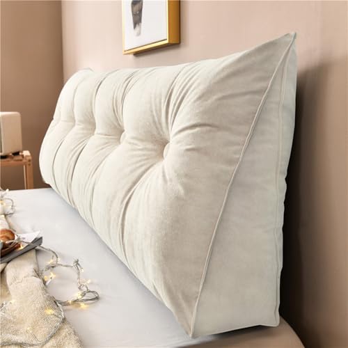 Wadser Triangular Headboard Pillow Queen, Wedge Bed Pillow Backrest Reading Pillow, Ivory Backrest Positioning Support Bolster Cushion