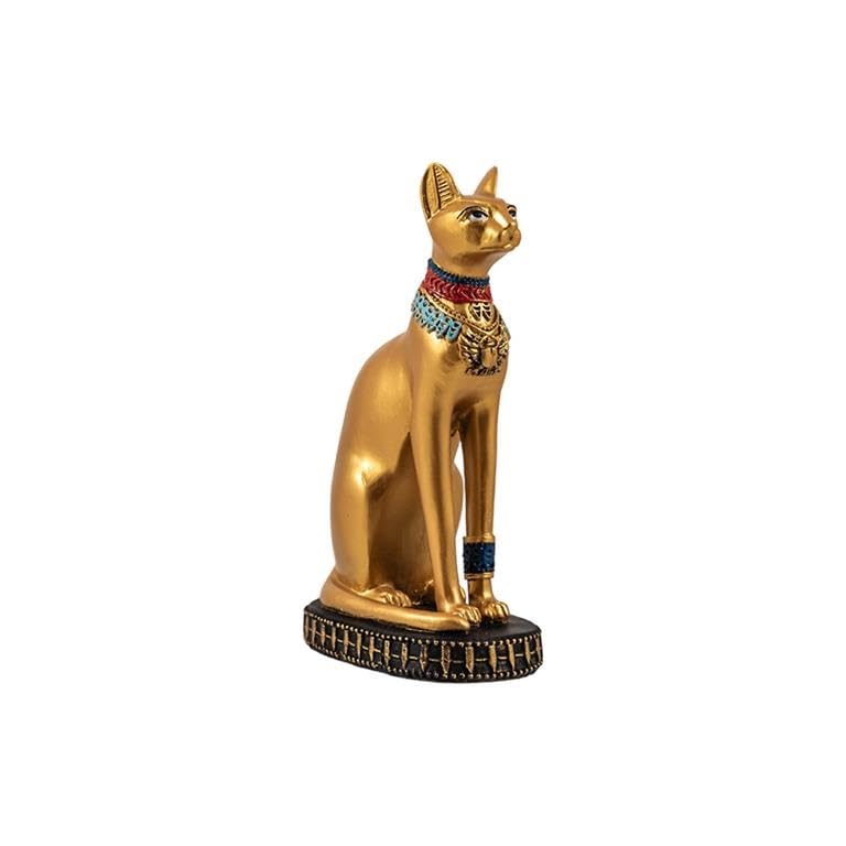 Figura Bastet Diosa egipcia Gato Dorado de Resina Pintado a Mano 4x7x12 cm