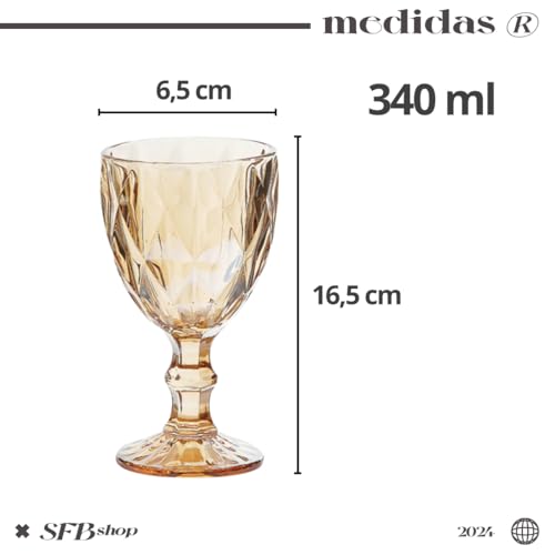 Jogo 6 taças Diamond Copo Vidro Âmbar 340ml