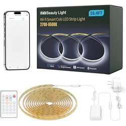 MY BEAUTY LIGHT 24v Smart WiFi Cob Led Strip Lights 16.4ft, 2700K-6500K Color Temperature Changing Rope Lights, Music Sync Led Light Strip Compatible with Alexa and Google Assistant