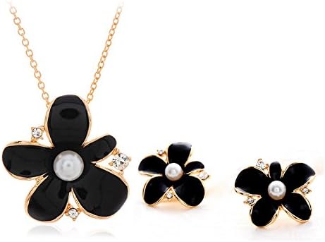 YouBella Valentine Gifts Jewellery Valentine Collection Gold Plated Pearl Crystal Floral Pendant Necklace Jewellery for Women and Girls (Black)
