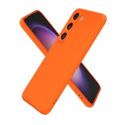 oakxco for Samsung Galaxy S23 Case Silicone, Ultra Slim Thin Phone Case for Women Girls, Plain Solid Color Minimalist Aesthetic Cute Girly Design, Soft Rubber Gel TPU with Camera Cover, Neon Orange