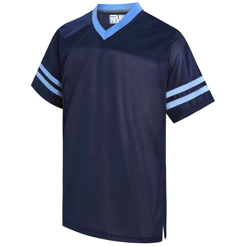 Gabiphy Men's Football Jerseys Women Unisex Athletic Game Shirt Training Clothing Quick Dry Workout Tops Birthday Apparel Navy Blue Jersey-Light Blue Stripe Men Size X-Large