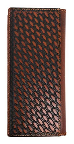 Texas West Western Men's Basketweave Genuine Leather Lone Star Long Cowhide Stud Bifold Wallet (coffee)2