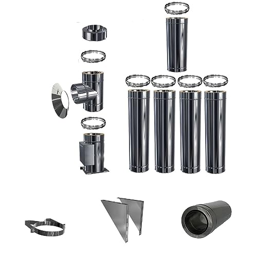 Edelstahlschornstein Schornstein DW 150 Höhe 5,7 m Doppelwandig Komplett Set für Wandmontage