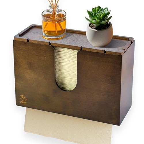 eBun Bamboo C Fold Paper Towel Dispenser – Wall Mount & Countertop Napkin Holder for Multifold, Z-Fold Styles, Modern Farmhouse Paper Towel Holder for Bathroom, Kitchen, Office & Commercial Use, Brown