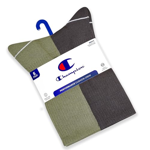Image of Champion Men's Cushioned Crew Socks 5-Pack - Moisture-Wicking Athletic Crew Socks with Arch Support (Sizes 6-12)