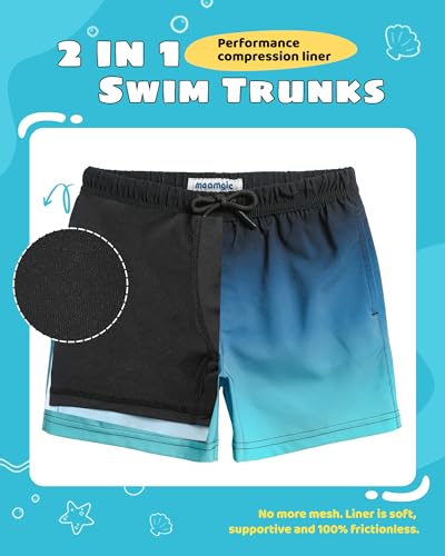 MaaMgic Badehose Jungen 2-in-1 Badeshorts Kinder mit Anti-Scheuer Innenhose | Schnelltrocknende Schwimmshorts & Boardshorts | Verstellbarer Tunnelzug | 4-Wege Stretch für Strand, Pool & Sport 2T-16 J