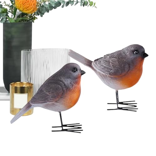 Vogelstatuen Und Vogel Figuren – 2 Stück Rotkehlchen Ornament, Realistische Resin Deko | Gartendekoration Für Terrasse, Wohnzimmer, Schlafzimmer, Badezimmer, Bücherregal, Kamin