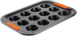 Le Creuset Nieprzywierająca taca na muffinki ze stali węglowej 12 filiżanek, czarna, 30 x 40 x 3,78 cm, 941001400