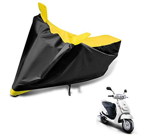 Image of Auto Hub Scooty Cover Compatible with Mahindra Duro 125 with Mirror Pocket, Dustproof, Heat Resistant, Triple Stitched, Duro 125 Scooty Cover- Black, Yellow