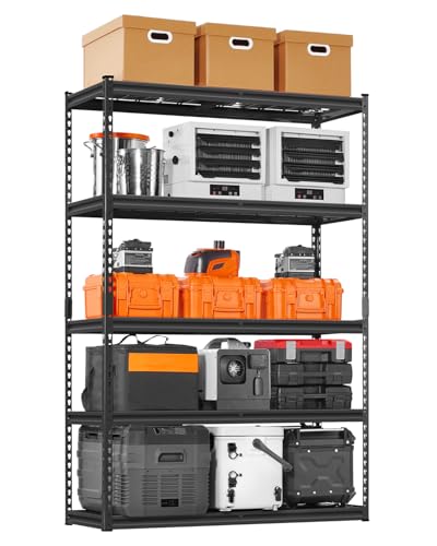 VEVOR Lagerregale, 1134 kg, 5-stufiges Schwerlastregal für die Garage, 457,2 x 1219,2 x 1828,8 mm, verstellbares Garagenregal für Industrieregale, Kellerregal, für Küche, Lager, Keller, schwarz