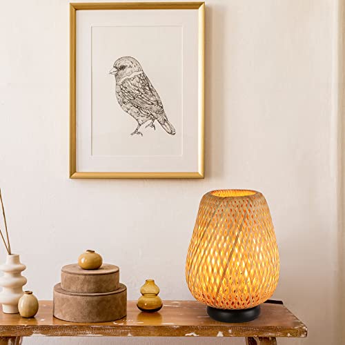Lustorm 1 Wicker Table Lamps Bamboo For Living Room, Ambient Light Contemporary Plug In Cord Switch Desk Lamp Rattan Japanese Style E26 Lights For Bedrooms Living Room(Excluded Bulb) #TOP1