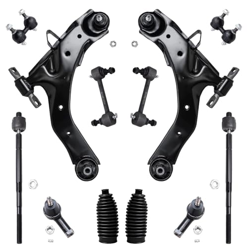 Image of Detroit Axle - 12pc Front End Suspension Kit for Hyundai Elantra 01-06, Lower Control Arms w /Ball Joint Tie Rods Boot Front and Rear Stabilizer Sway Bars 2001 2002 2003 2004 2005 2006 Replacement
