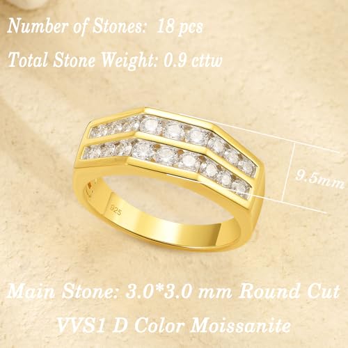 D Color VVS1 Mens Moissanite Wedding Band 925 Sterling Silver Yellow Gold Engagement Rings for Men Groom Eternity Pave Round Size 8-133