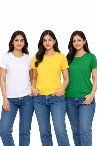 Image of Hangout Hub HH95 Tshirt for Womens | Regular Fit | Super Combed Cotton Women T-Shirt | Solid Plain Tees | Round Neck T Shirt | Half | Pack of 2 | 3 | 4 | 5 | 6