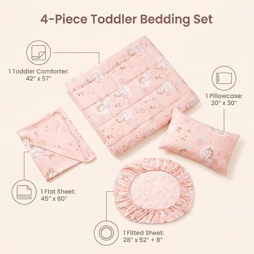 JSD Pink Unicorn 4 Piece Toddler Bedding Set, Girls Printed Microfiber Comforter Set, Includes Flat Sheet, Fitted Sheet, Quilted Comforter and Pillowcase by JSD - Image 4