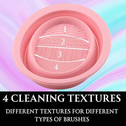 Makeup Brush Cleaner Bowl – Foldable Silicone Makeup Brush Cleaning Mat & Pad, Portable Brush Cleaner Tool for Brushes, Sponges, Puffs – Makeup Accessories & Tools (Pink)