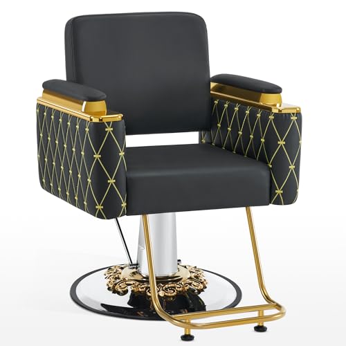 BarberPub Luxurious Salon Chair, Height Adjustable Black&Gold Salon Beauty Spa Styling Equipment, 440lbs Hydraulic Pump for Hair Stylist, Barber Shops&Beauty Salons 8633 (Black Gold)