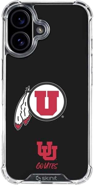 Skinit Clear Phone Case Compatible with iPhone 16 - Officially Licensed University of Utah Circle and Feather on Black Design