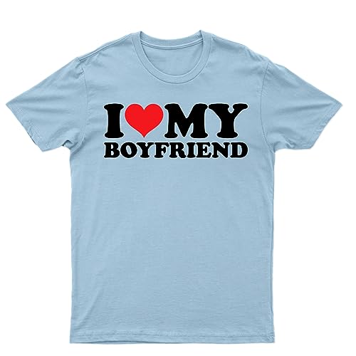 I Love My Boyfriend T-Shirt World's Best Boyfriend T-Shirt Soulmates Forever T-Shirt Men's Unisex Tee Love Top Light Blue L