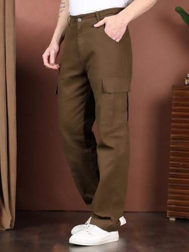 Image of KOTTY Men's Solid Mid Rise Utility Pocket Button Willow Blue Regular Cargo