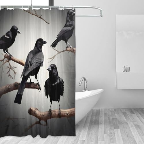 Rideau de douche corbeau noir 183x183cm polyester accessoires salle de bain - 4
